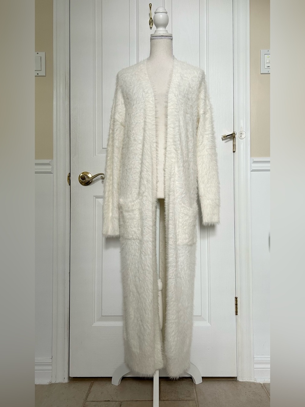 JESSICA SIMPSON Women Fuzzy Knit Long Cardigan, Ivory, Size Small